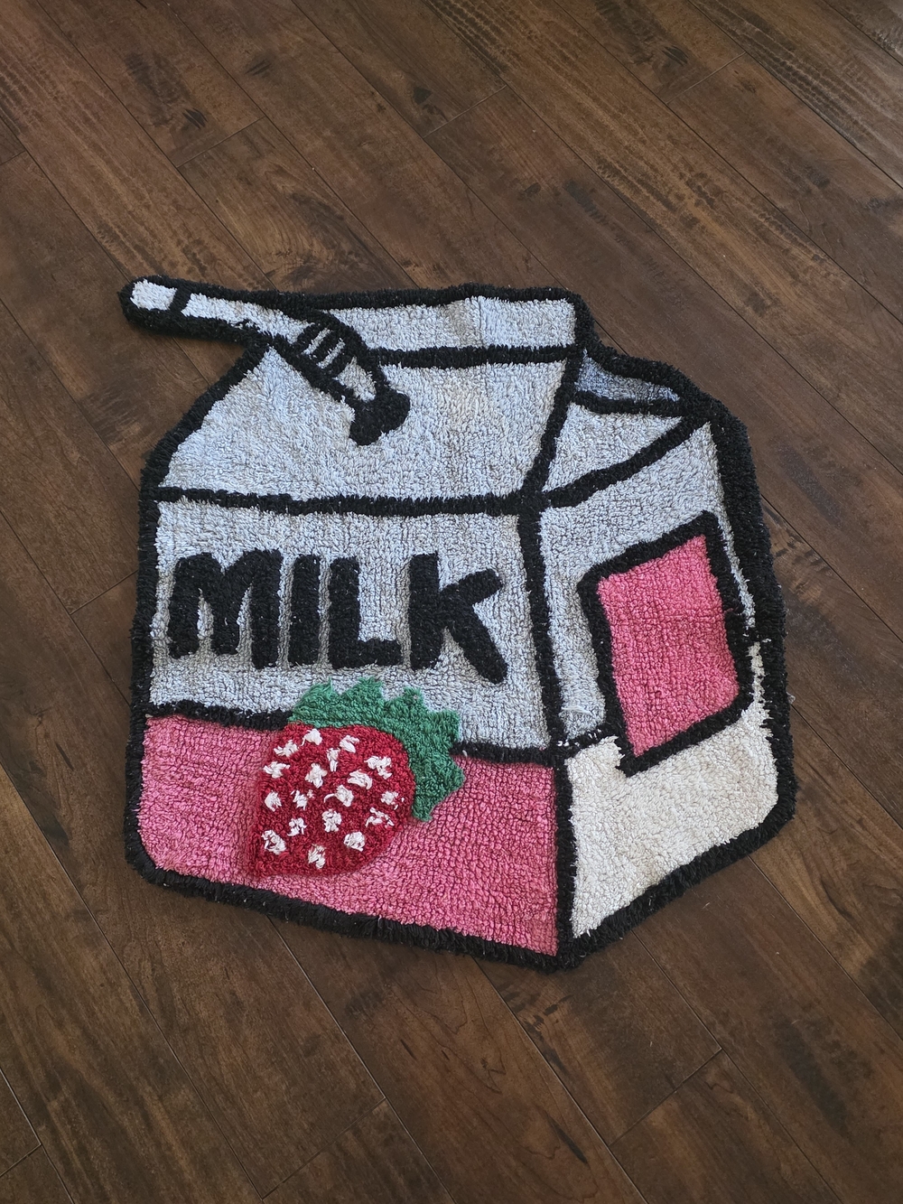 Strawberry Milk Carton Accent Rug - Pink and White